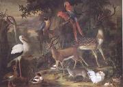 Jakob Bogdani Birds and deer in a Garden (mk25) Sweden oil painting artist